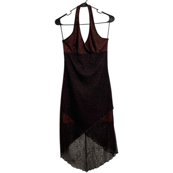 Silhouette Dresses & Skirts - Silhouette Vintage Halter Neck Paisley Sparkle Hi Low Midi Dress Women's Size M